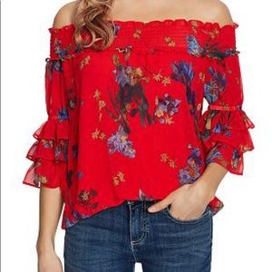 CeCe Floral Print Off-the-Shoulder Blouse